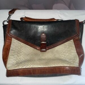 Madewell Sloane Brown Black Cream Leather Satchel Crossbody Bag Purse Handbag